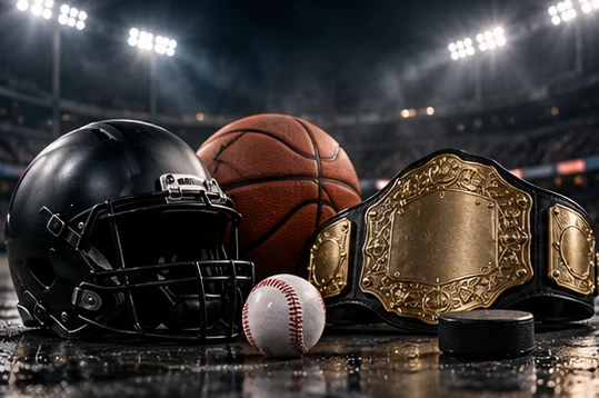 Generic sports equipment under stadium lights